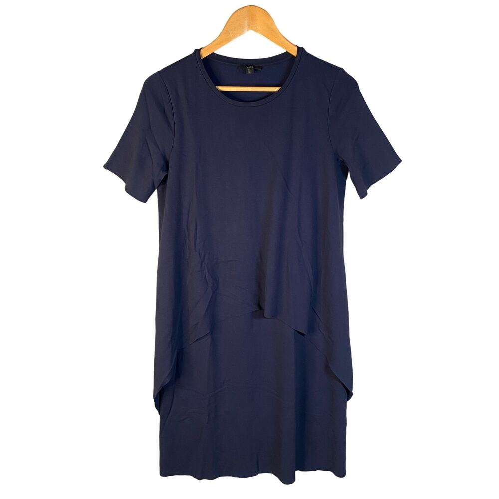 COS Navy Short-Sleeve Midi Dress with Minimal Panels